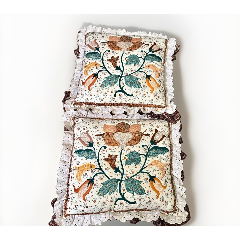 Vintage Throw Pillows Cottagecore Floral Ruffle Eyelet Lace Farmhouse Grannycore